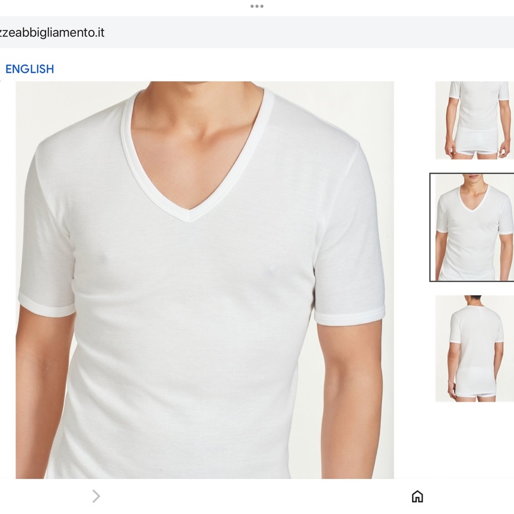 100% wool / pura lana Men's White TWO V-Neck Undershirt XL Italian size 6